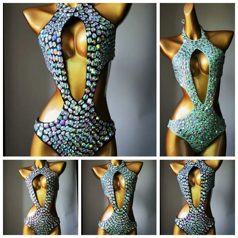 Women's one-piece swimsuit with mesh diamond pattern in Army Green colour.