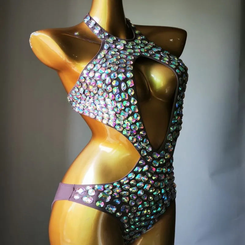 Women's one-piece swimsuit with mesh diamond pattern in Army Green colour.
