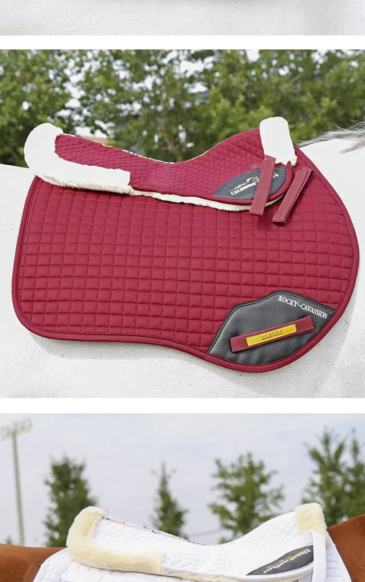 Wool riding saddle pad for equestrian and cycling with shock absorption and waist protection