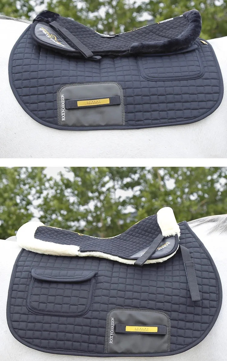 Wool riding saddle pad for equestrian and cycling with shock absorption and waist protection