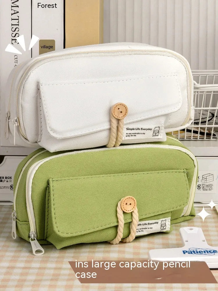 Large capacity canvas pencil case with eight compartments in Korean style design