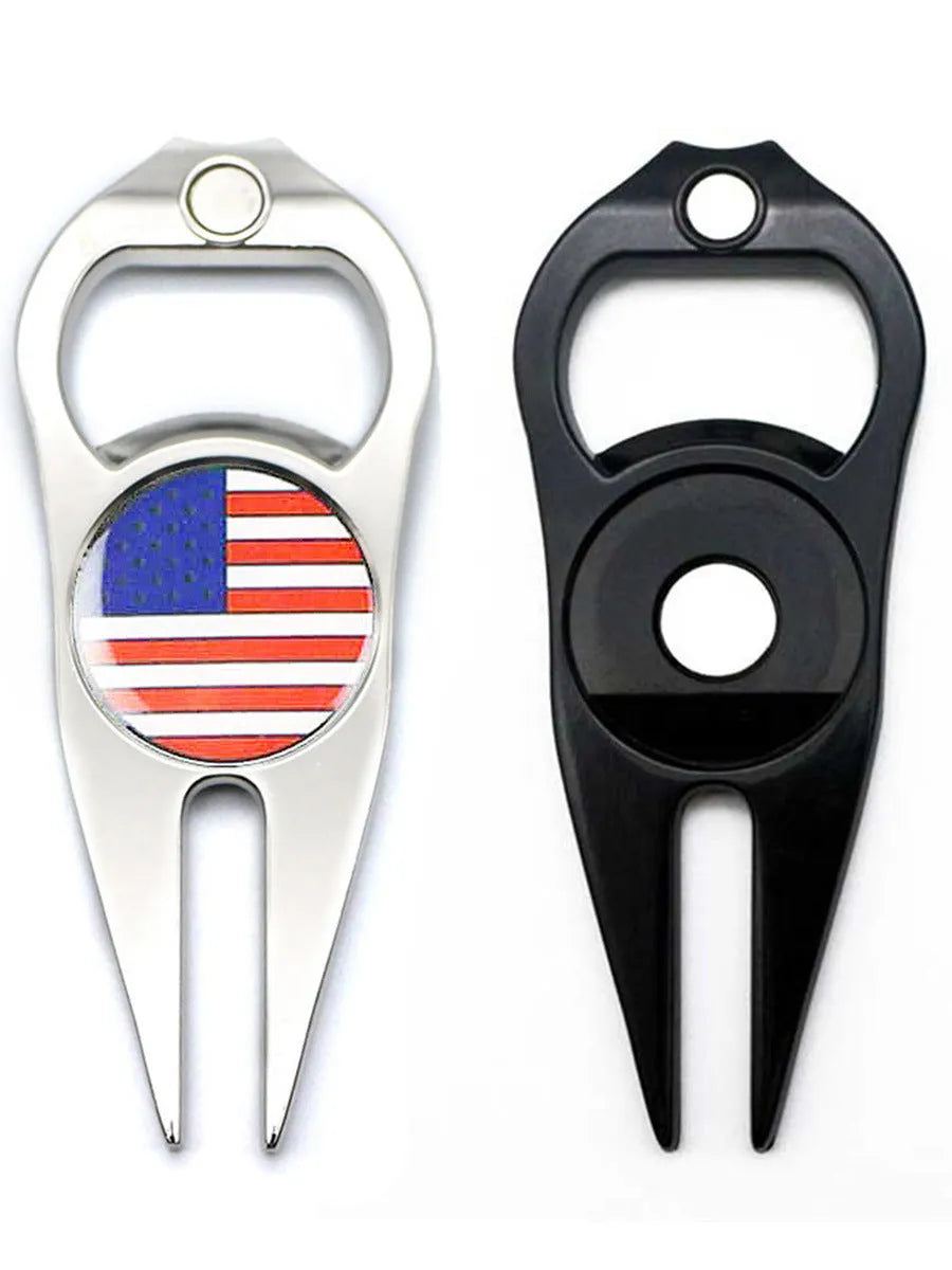 Black green silver zinc alloy golf ball yoke bottle opener tool with ball marking and opening functions
