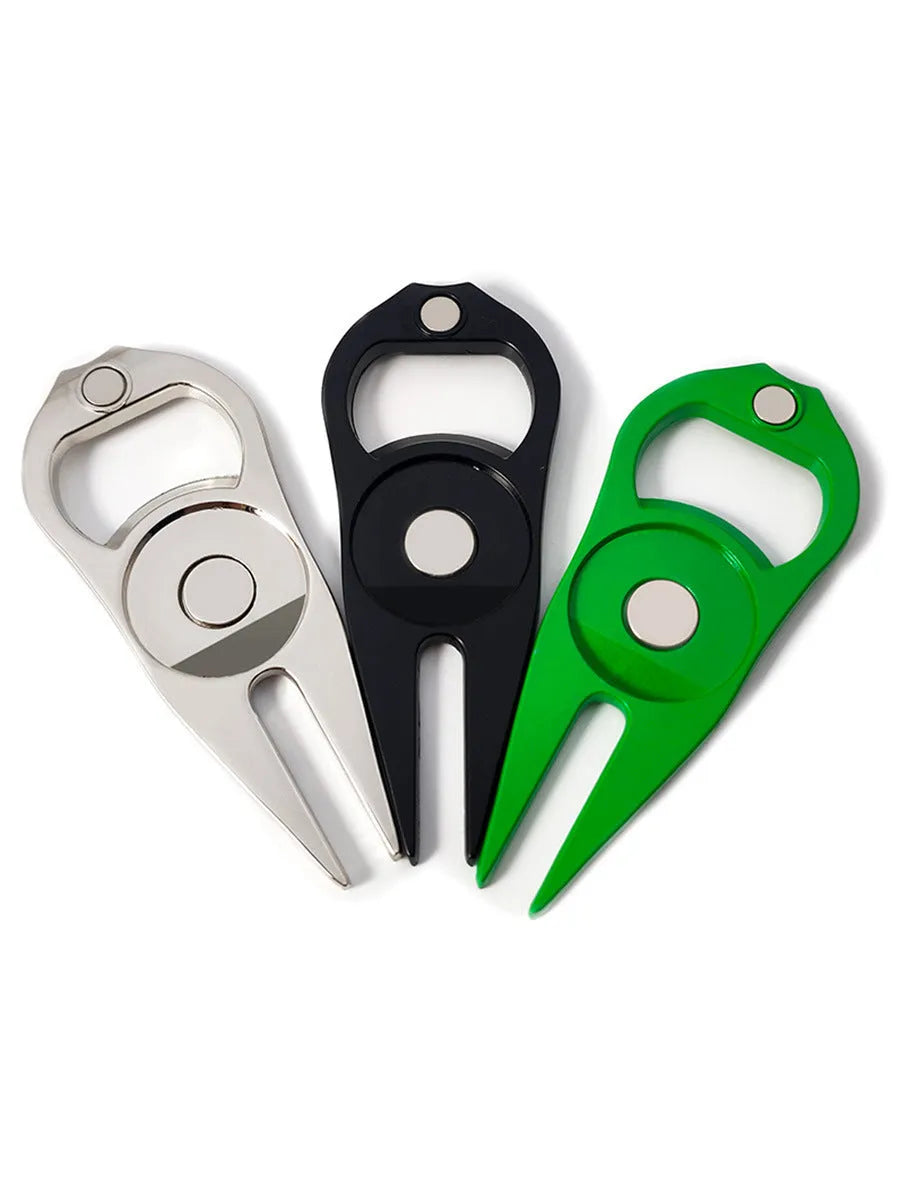 Black green silver zinc alloy golf ball yoke bottle opener tool with ball marking and opening functions