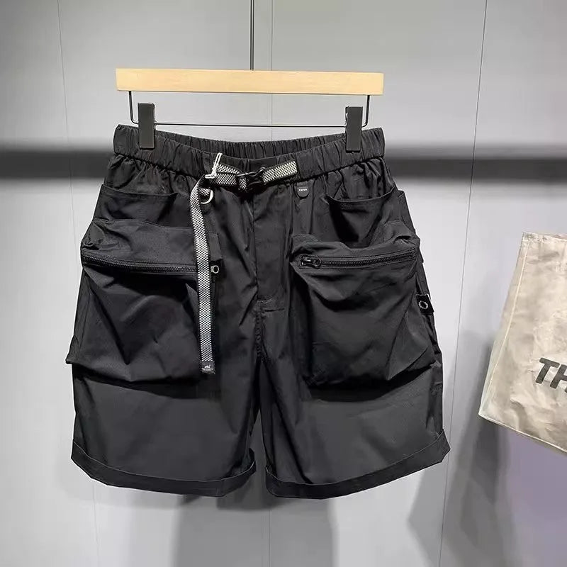 Men's large size workwear shorts in black with pockets and straight leg hem