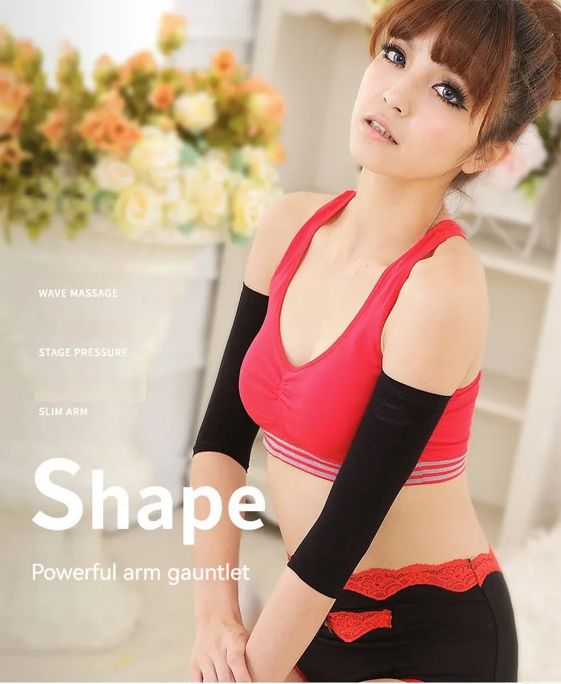 Women's black and skin colour nylon shaping arm sleeves for all-season wear