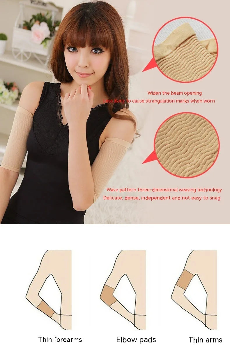 Women's black and skin colour nylon shaping arm sleeves for all-season wear