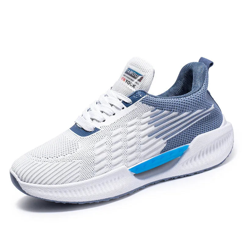 Men's blue mesh casual sports shoes with round toe and injection-moulded soles