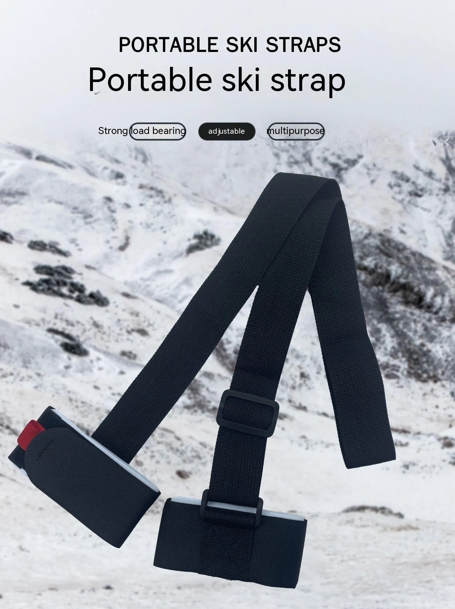 Adjustable hook and loop shoulder strap for carrying two skis or snowboards