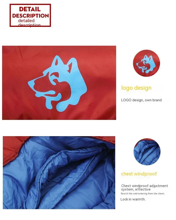 Brown cotton camping sleeping bag partially rolled next to its grey compression storage sack.