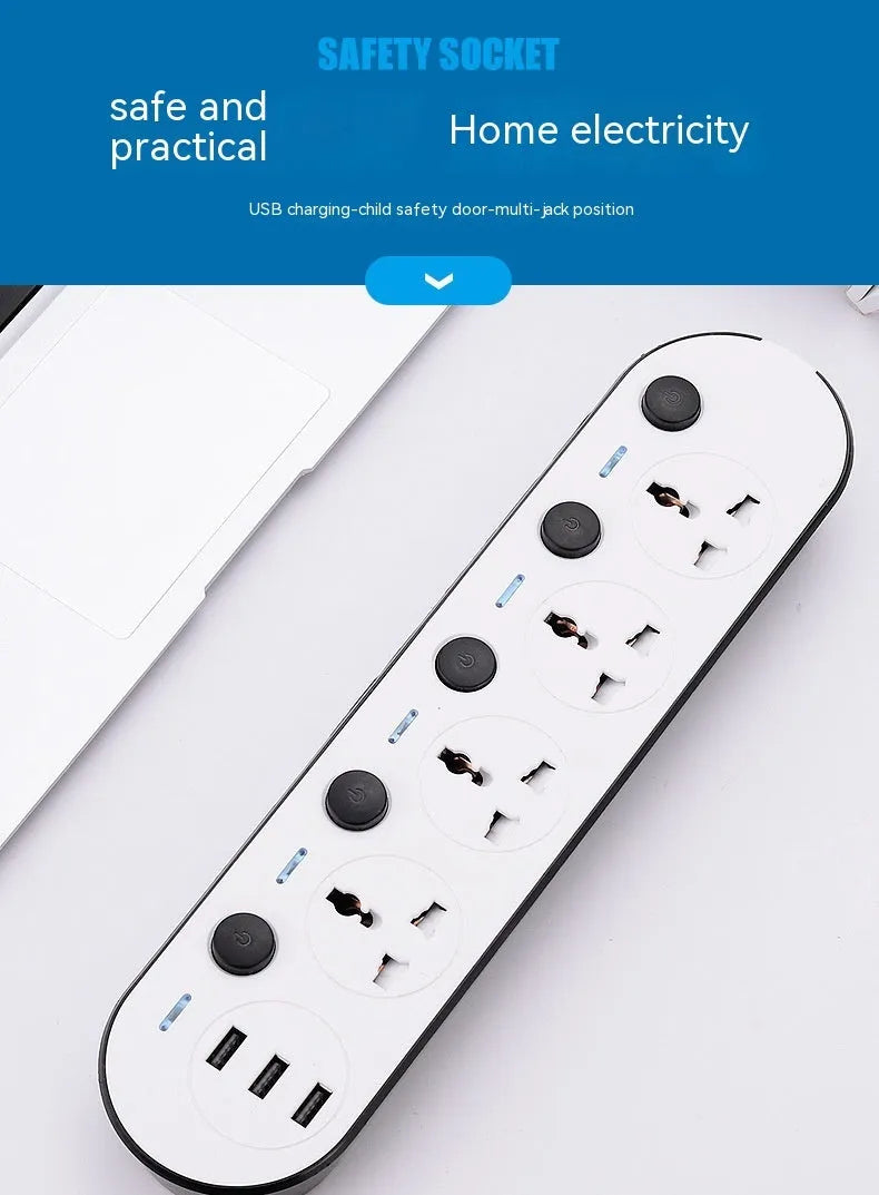 International power strip with four plug standards and switch panel
