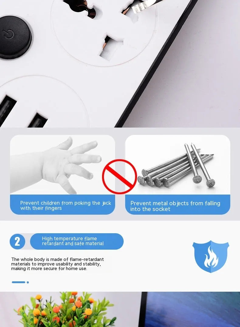 International power strip with four plug standards and switch panel