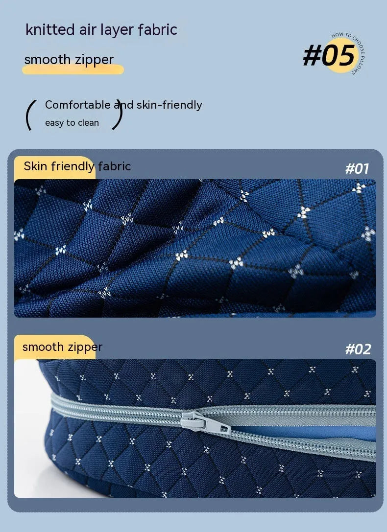 Love heart-shaped dark blue jacquard memory foam leg pillow on a bed.