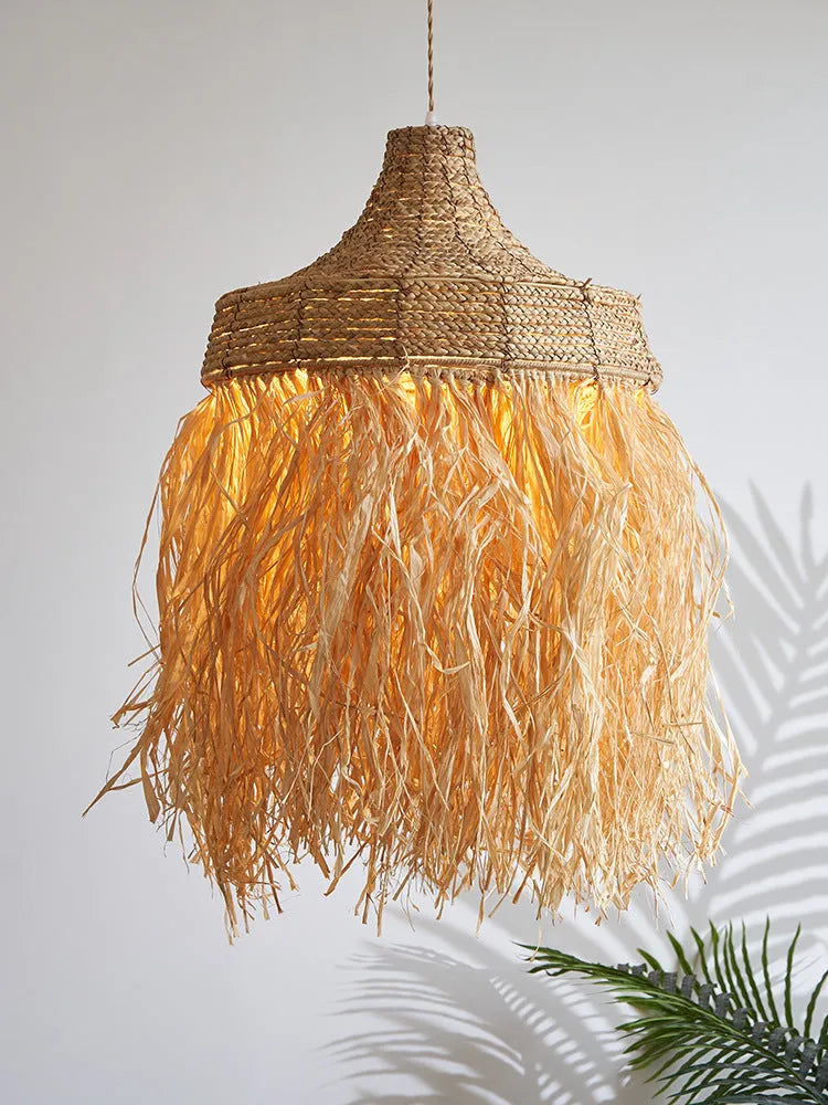 Retro pendant light with 50cm diameter made of woven wild vetch and willow in Southeast Asia style