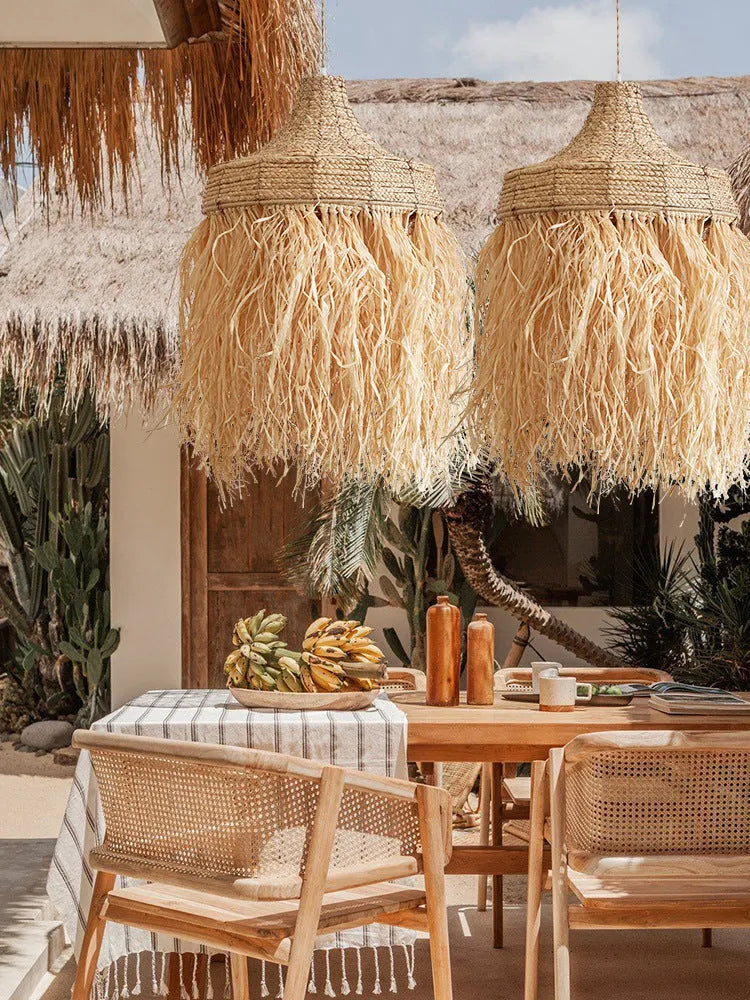 Retro pendant light with 50cm diameter made of woven wild vetch and willow in Southeast Asia style