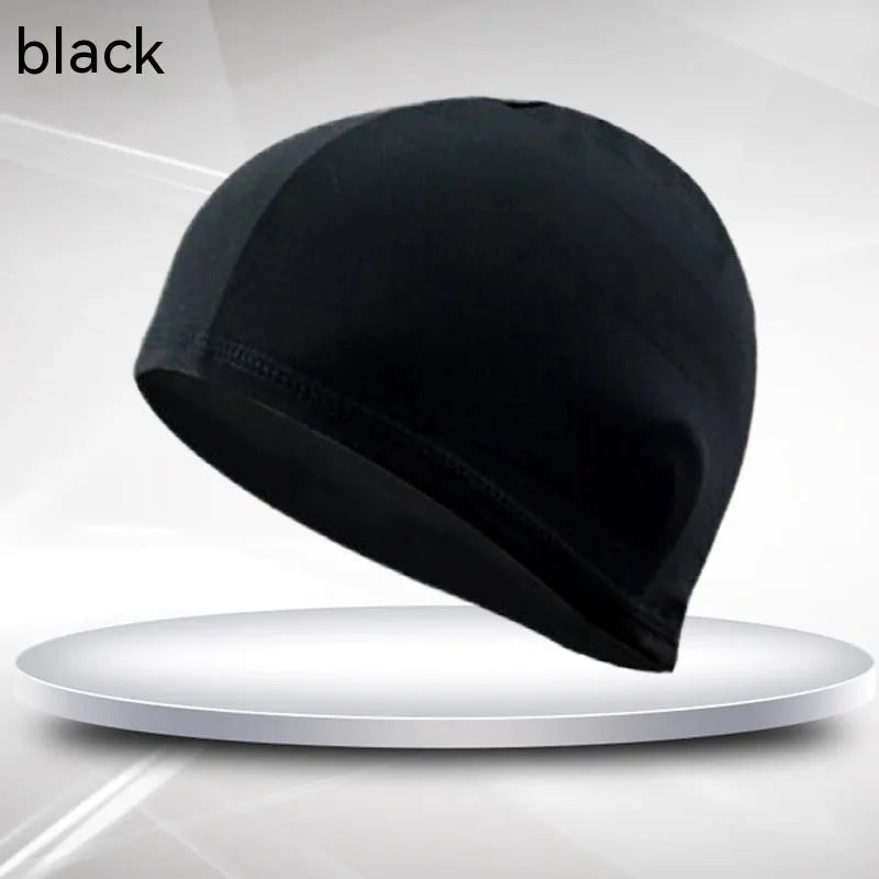 Black polyester unisex adult swimming cap for swimming and wading