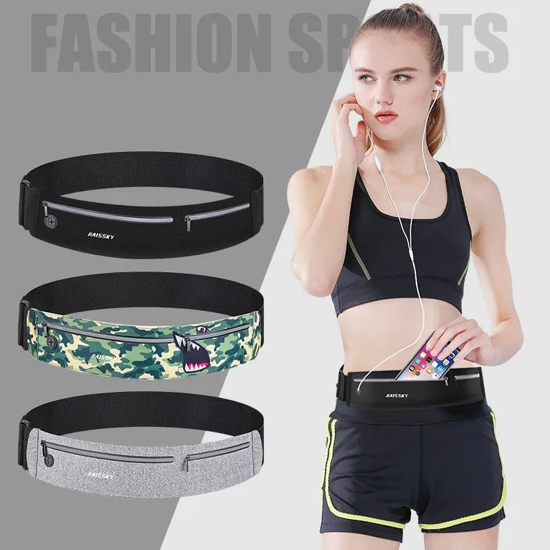 Waterproof chinlon Lycra waist bag with 8-inch capacity in camouflage crocodile colour