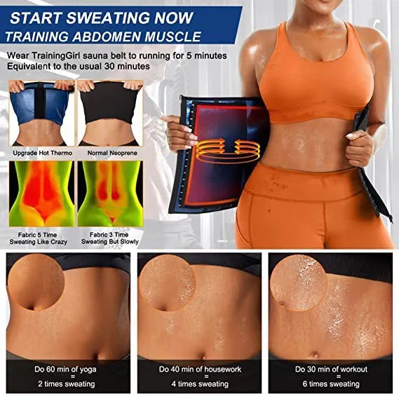Blue and silver neoprene adjustable belly band for waist shaping and abdominal support.
