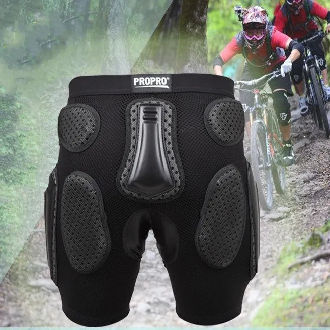 Black cycling hip protection pants with multifunctional hip pad for bicycle riding safety