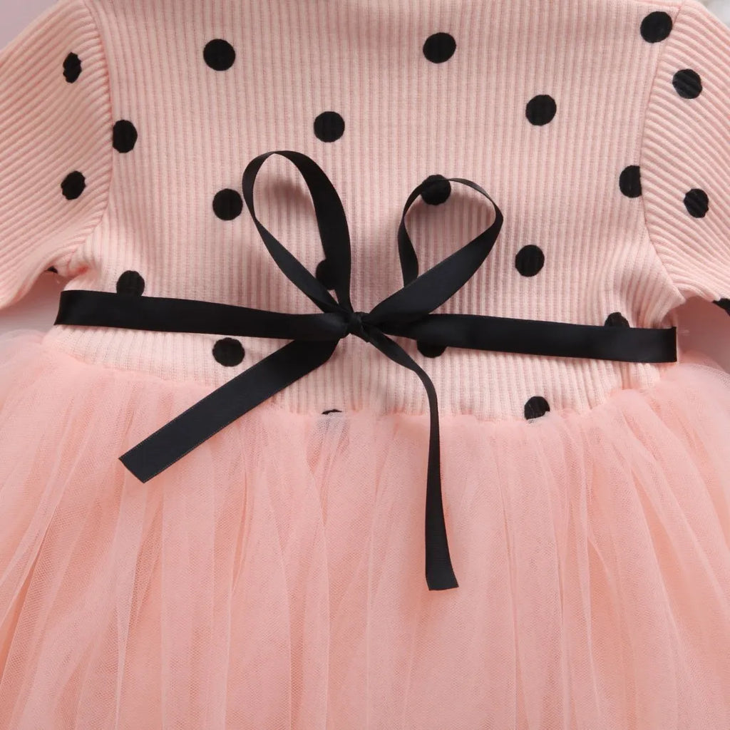 Girls' long sleeve lace tutu party dress in black, pink, or white for birthdays and christenings