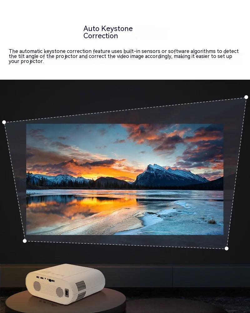 T07 Full HD Smart Projector with Android system showing white housing and remote control