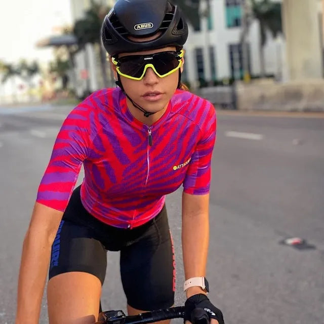 Attaquer Women's All Day Kaleidoscope TEAM edition cycling jersey and pants set for female riders.