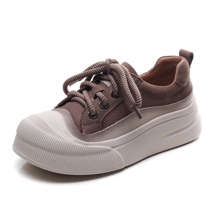 Women's round toe lace-up casual shoes in yellow leather with a rubber foam sole.
