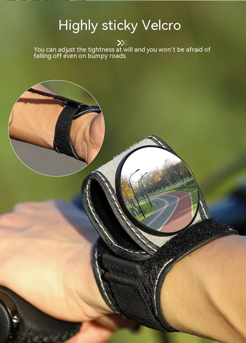 Black nylon wrist-mounted bicycle rear-view mirror for cycling safety