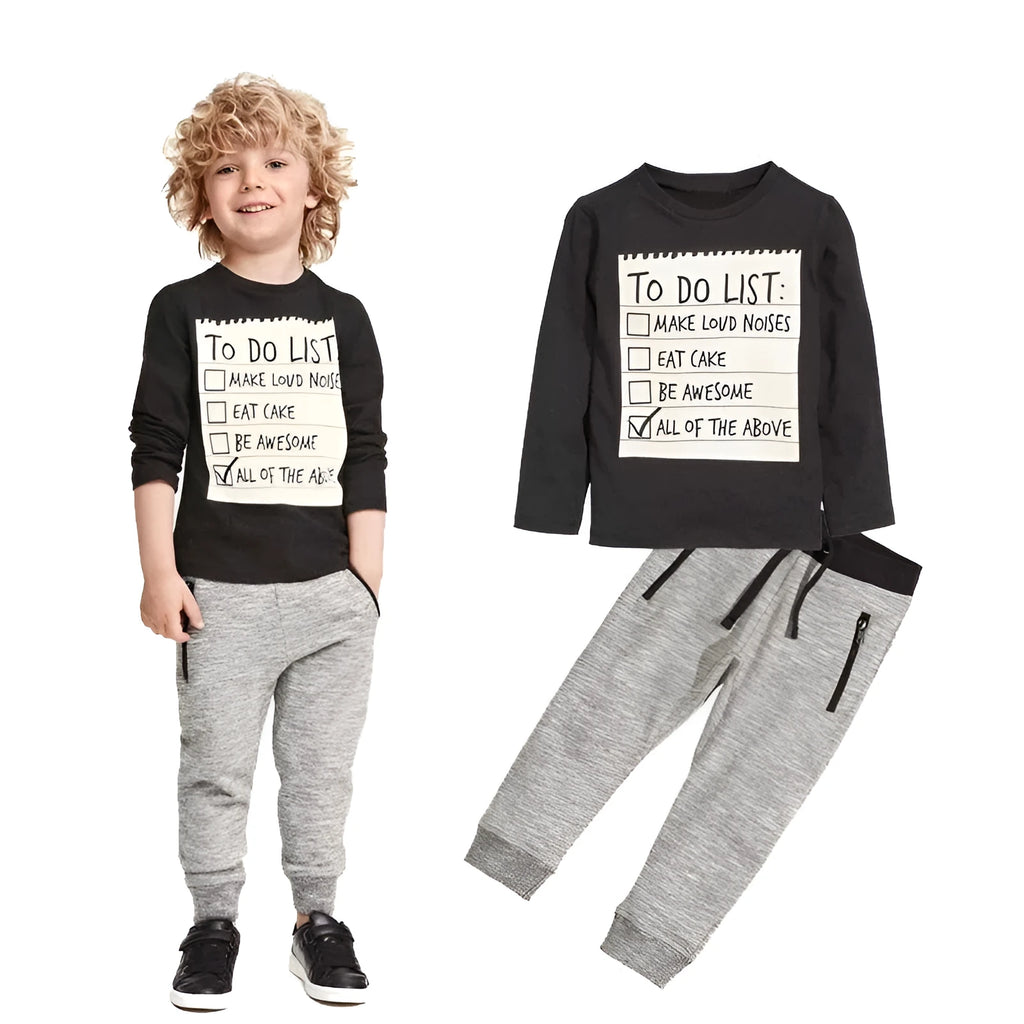 Boys casual cotton two-piece clothing set with long sleeve t-shirt and trousers for ages 3-7 years