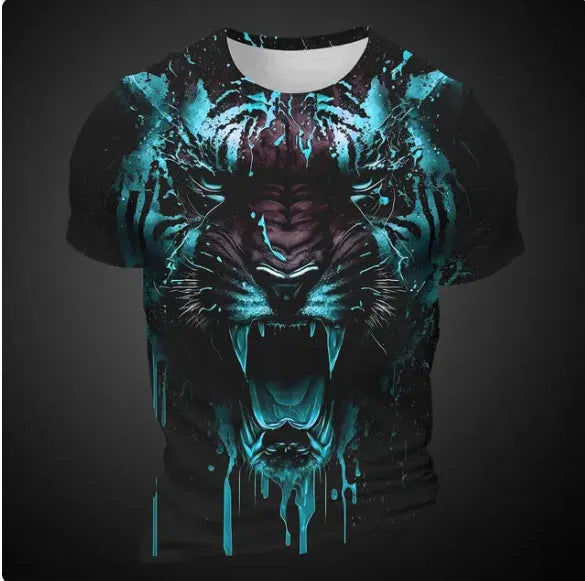 Men's 3D tiger pattern short sleeve T-shirt in thin polyester fabric