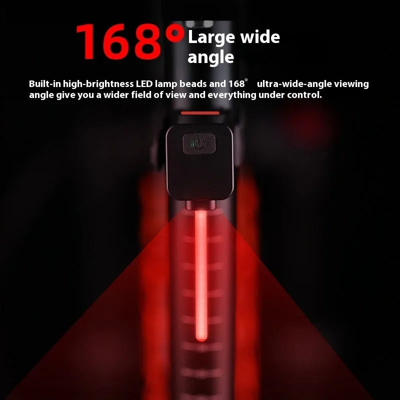 Bicycle taillight with running water LED light pattern mounted on a bike seat tube