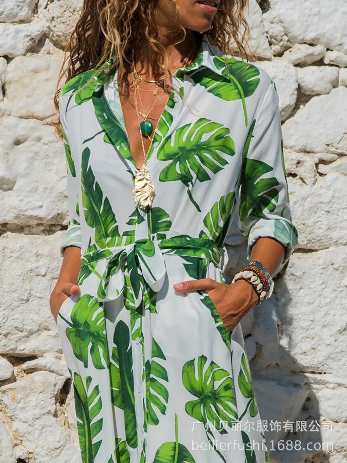 Madrid Vintage Chiffon V-neck A-line dress with high waist and printed pattern in polyester fabric available in multiple colours