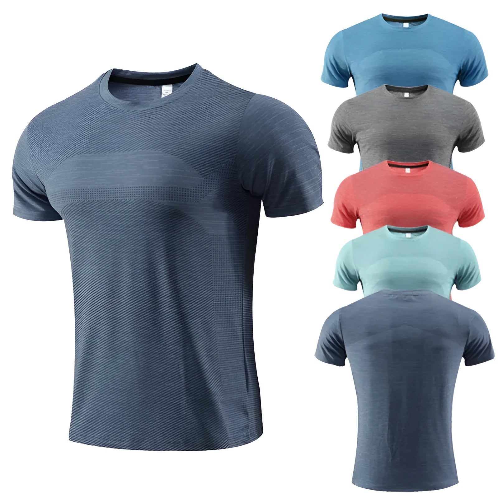 Men's short-sleeved athletic t-shirt for basketball and running in polyester spandex fabric.