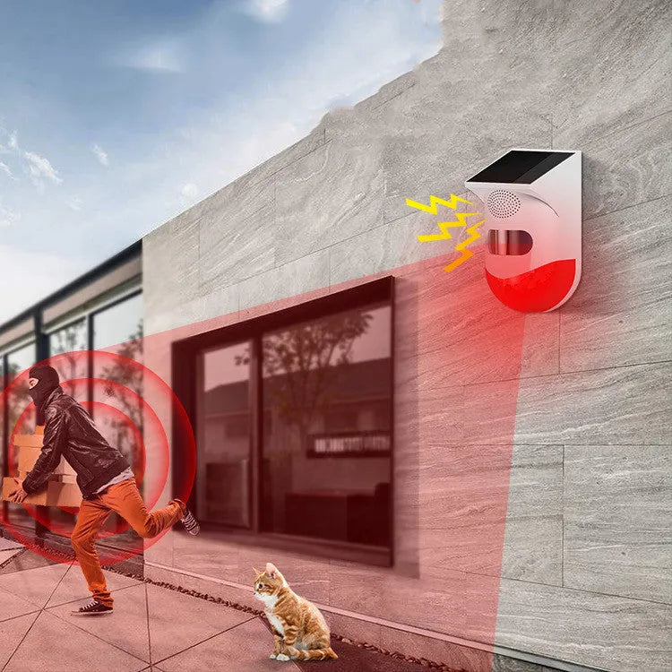 Solar-powered infrared security alarm with GSM wireless system for outdoor perimeter protection