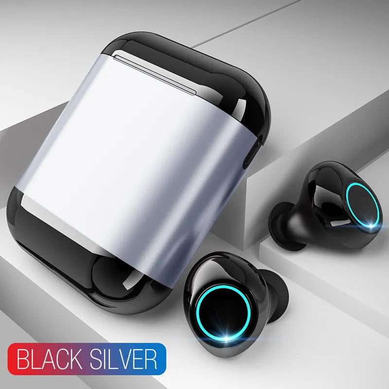 TWS Bluetooth wireless earplugs in Black, Gold, and Light Grey colours with Bluetooth 5.0 connectivity