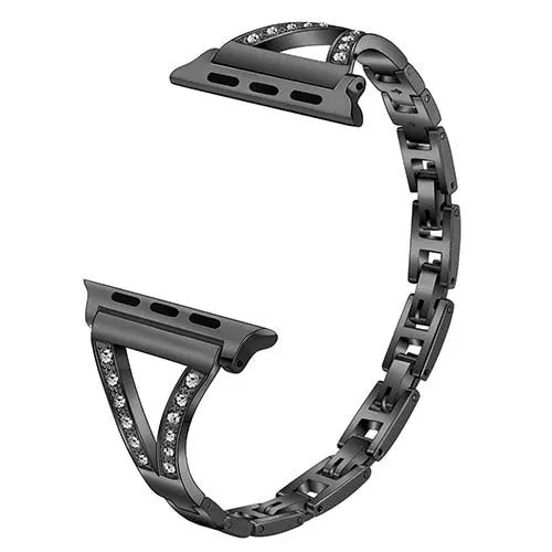 Stainless steel Apple Watch strap with diamond studs in multiple colour options.