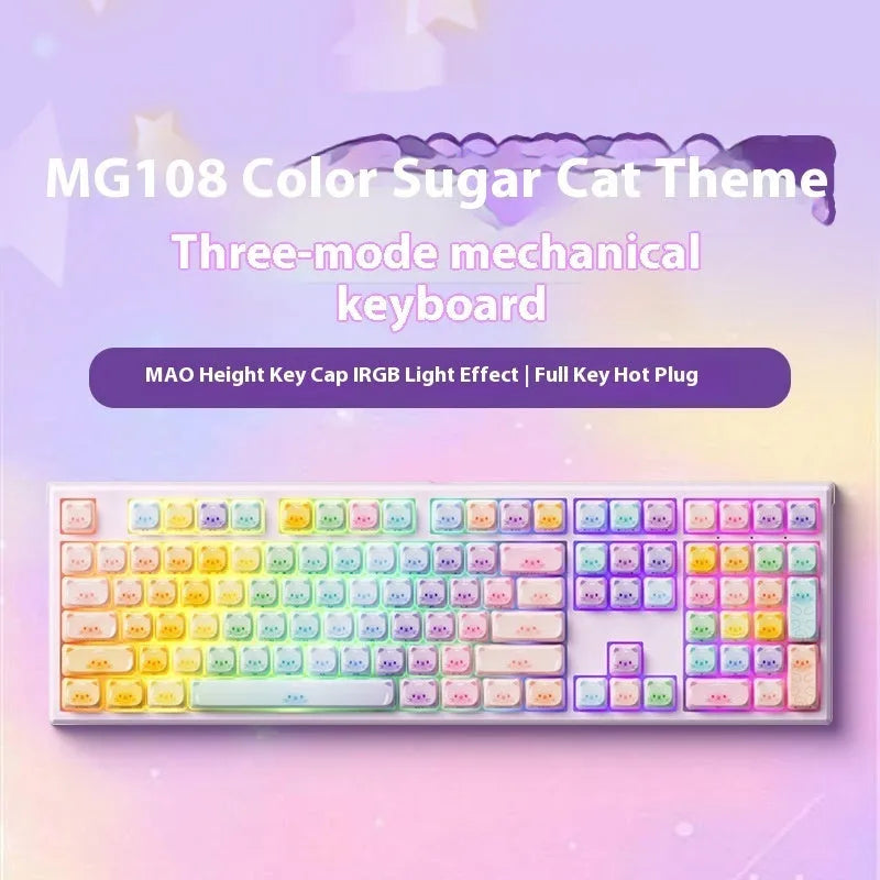 Coloured sugar cat theme mechanical keyboard with Bluetooth connectivity and piano shaft switches