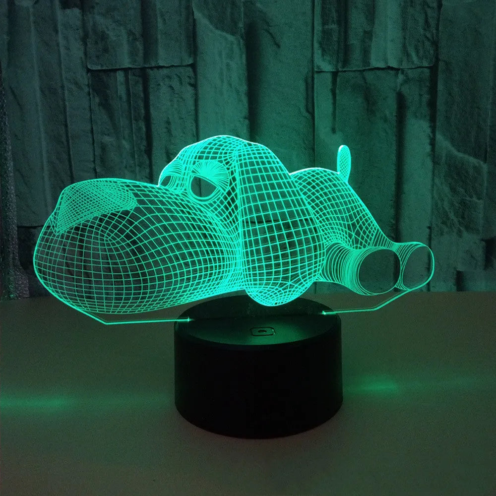 Doggo Desktop Lamp showing 3D illusion effect with multiple colour options