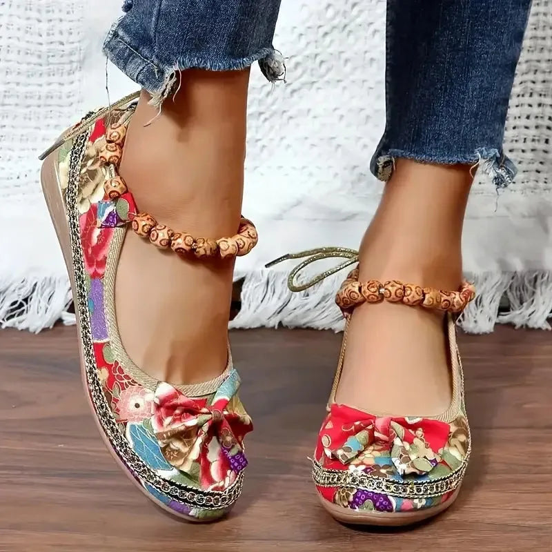 Women's black plus size ethnic platform sandals with cloth upper and elastic strap