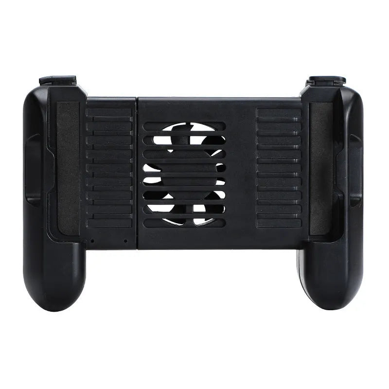 Black Cooling Bluetooth Controller P2 for Apple iOS mobile gaming with adjustable phone clamp and cooling fan visible