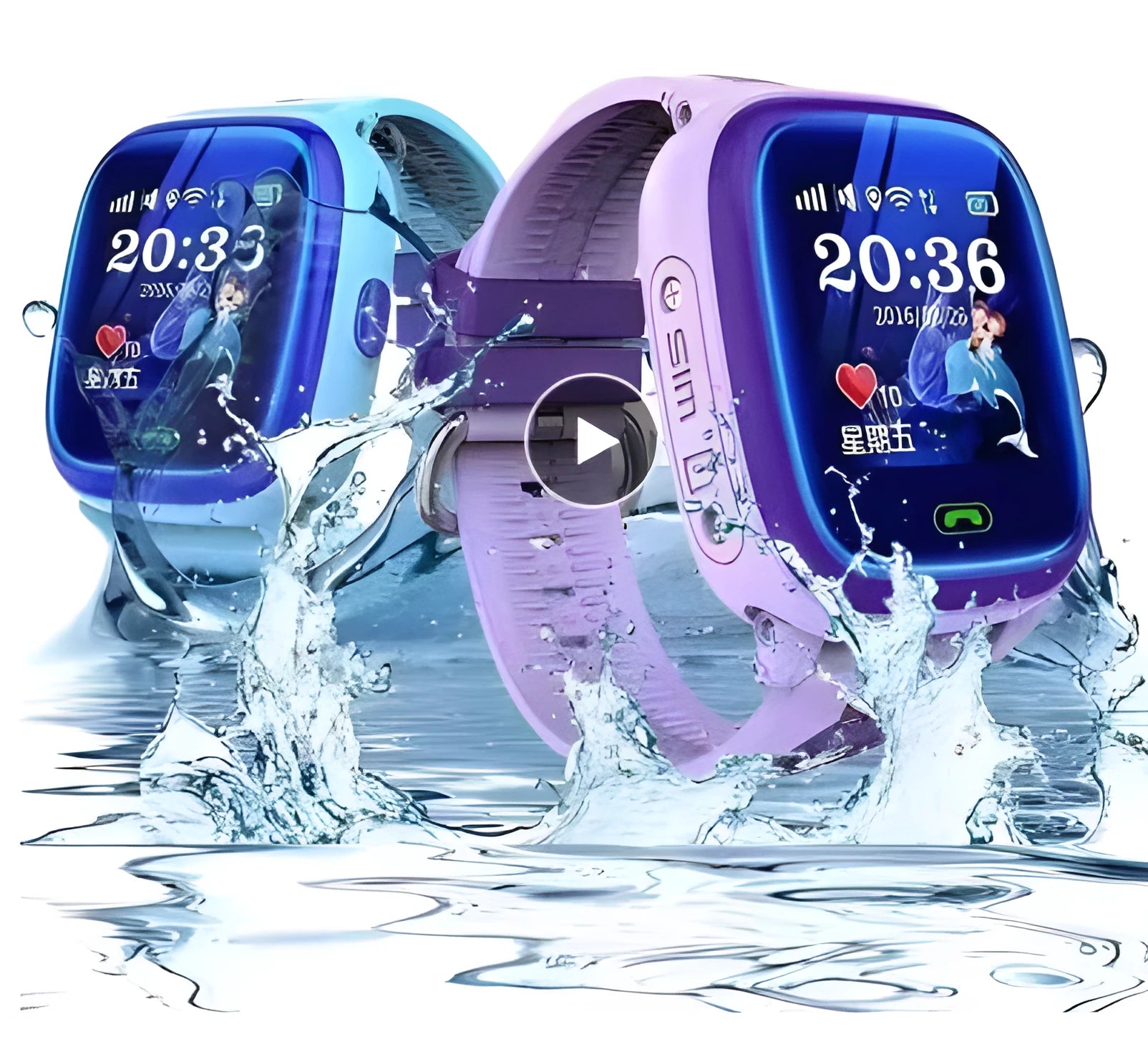 Blue children's waterproof smart watch with GPS tracking and SOS button on silicone wristband