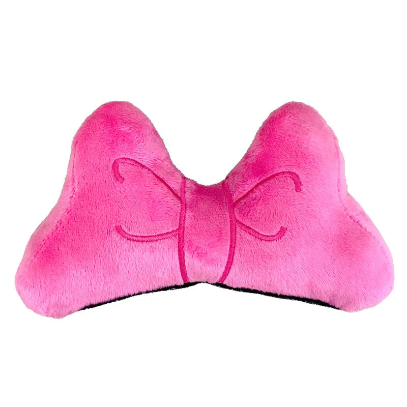 Soft plush bow decoration for motorcycle or ski helmet in red, peach pink, and rose pink colour options.