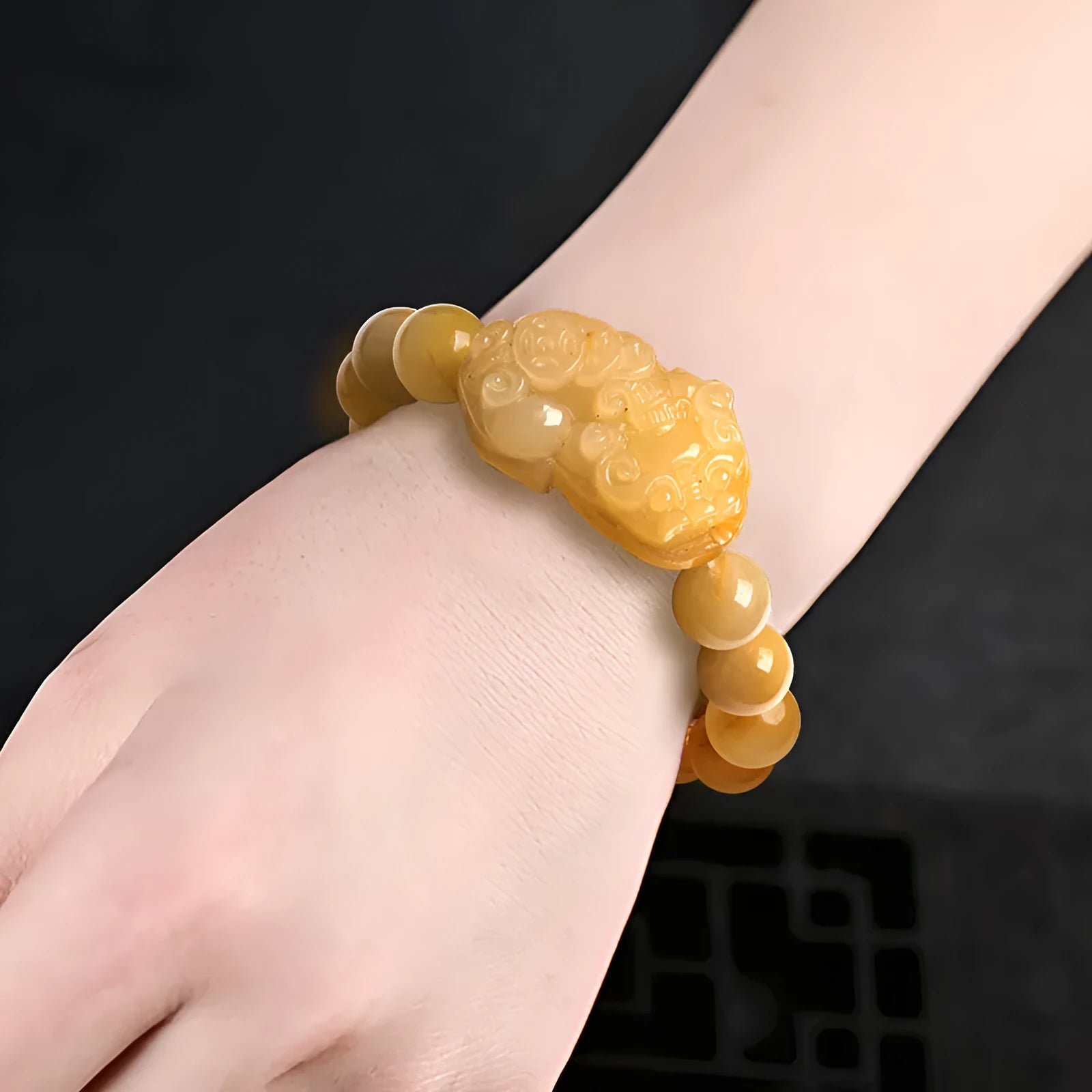 Carved money character Jinsi Jade bracelet with leather cord in two size options