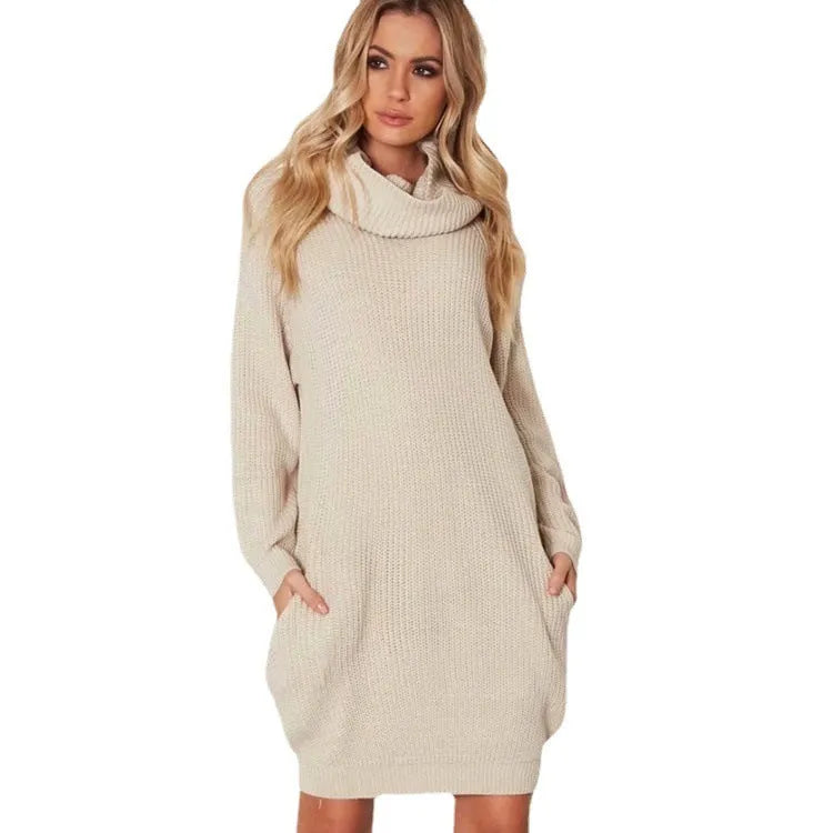 Apricot coloured lapel neckline sweater with side pockets and loose slim-fit silhouette