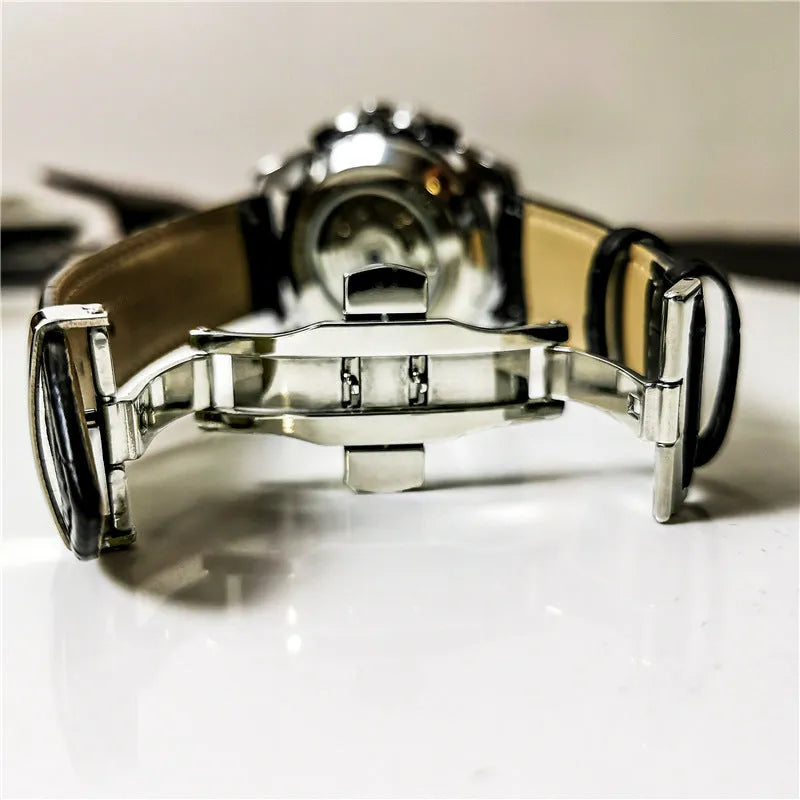 Men's automatic mechanical watch with stainless steel case and mineral glass