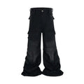 Black cotton overalls with detachable multi-pocket design and two-way zip.