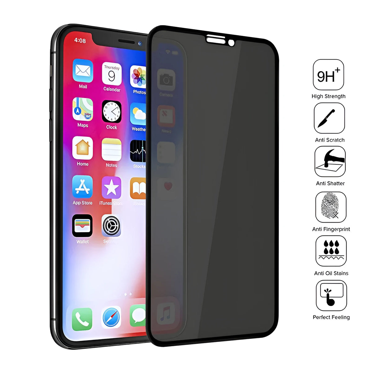 Anti-peeping tempered glass screen protector for iPhone with black privacy film