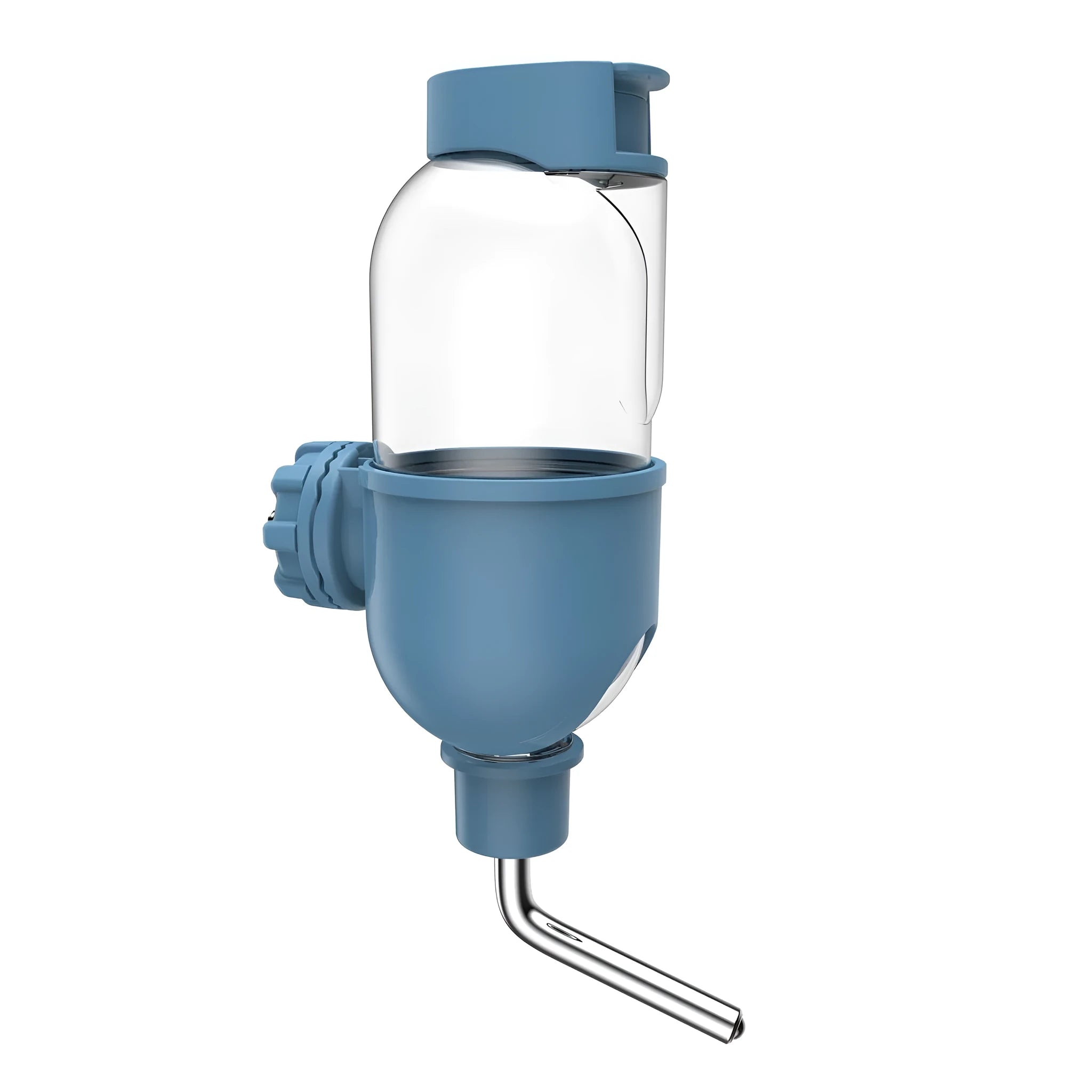 Small animal cage water bottle with rotatable nozzle and quick connect design
