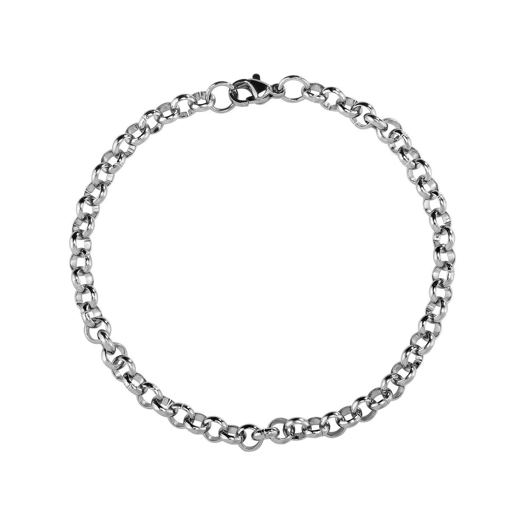 Silver men's punk ring buckle necklace with stainless steel pendant and O-ring chain, 7 to 24 inches