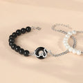 925 sterling silver Chinese obsidian pearl bracelet with safety buckle and zodiac snake design for couples