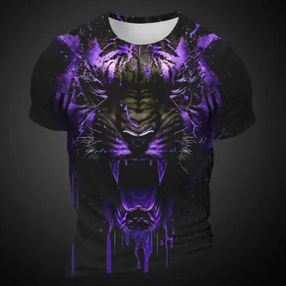 Men's 3D tiger pattern short sleeve T-shirt in thin polyester fabric